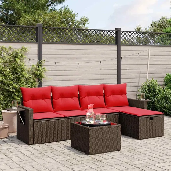 vidaXL havesofasæt 6-personer brun polyrattan med glasbord