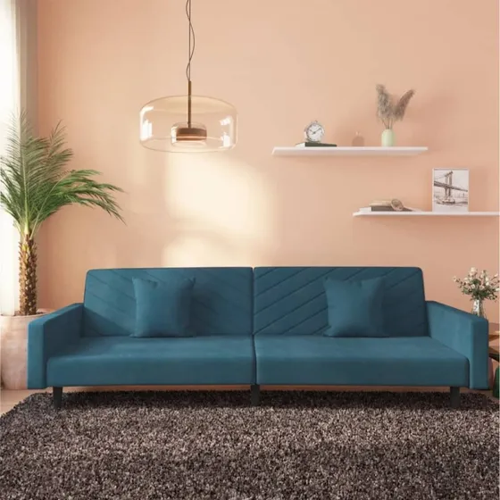 vidaXL 2-personers sovesofa i fløjl blå med 2 puder