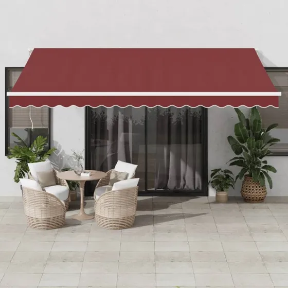 vidaXL Markise med LED-lys 450x350 cm bordeaux, manuel