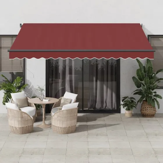 vidaXL Markise med LED-lys 400x350 cm bordeaux, manuel