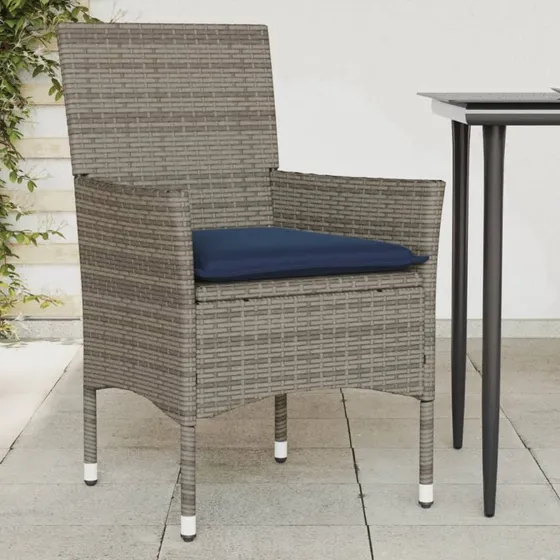 vidaXL Havestole med hynder 2 stk. grå polyrattan