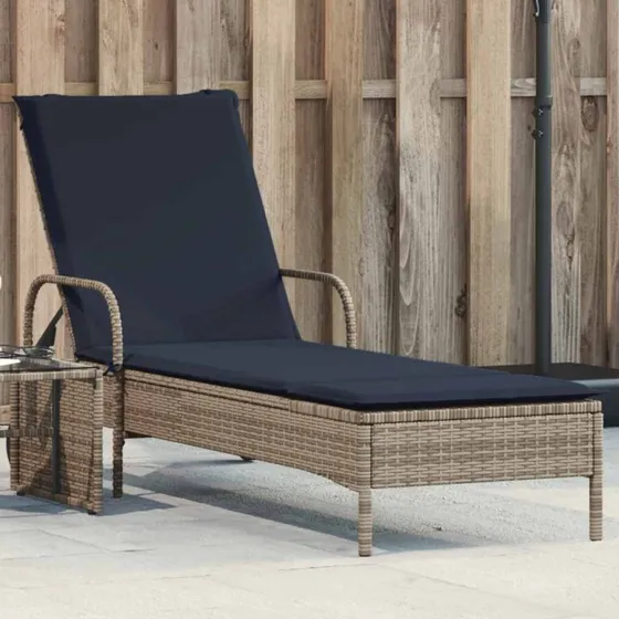 vidaXL liggestol med hjul og hynde i grå polyrattan