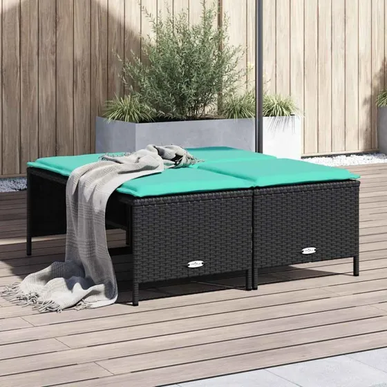 vidaXL 4 haveskamler med hynder, sort polyrattan, turkis hynder