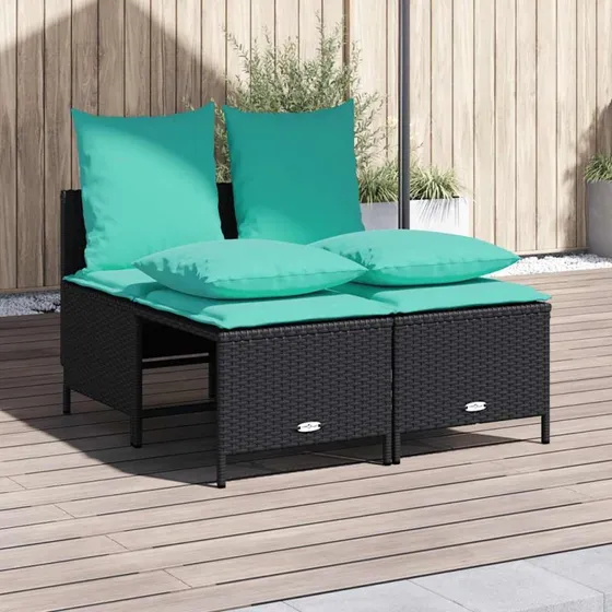 vidaXL havesofasæt 4 dele sort polyrattan med turkis hynder