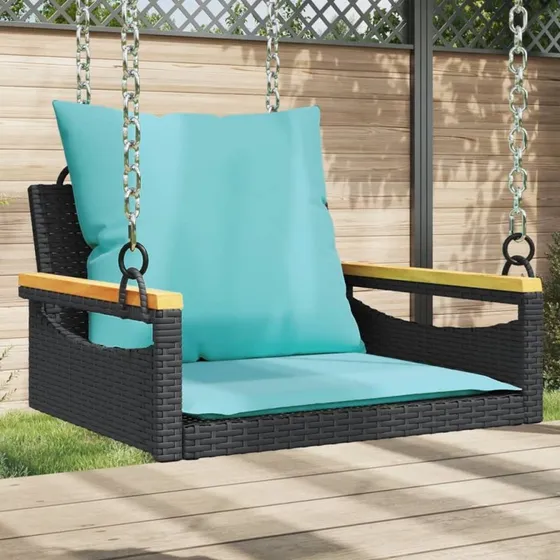 vidaXL gyngebænk med hynder 63x62x40 cm sort polyrattan