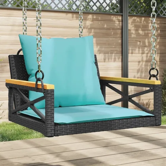 vidaXL gyngebænk med hynder 63x62x40 cm sort polyrattan