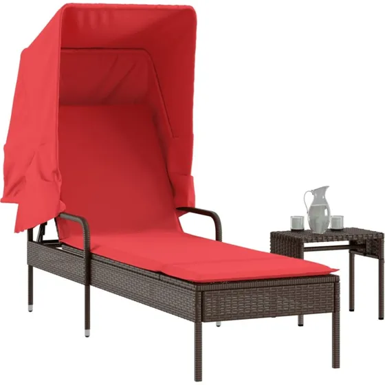 vidaXL liggestol med baldakin og bord i brun polyrattan