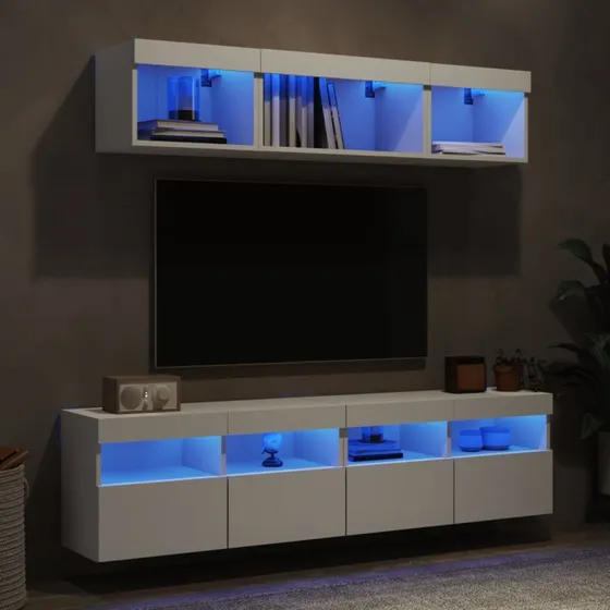 vidaXL Væg-TV-møbel 5 dele med RGB LED-lys, hvid