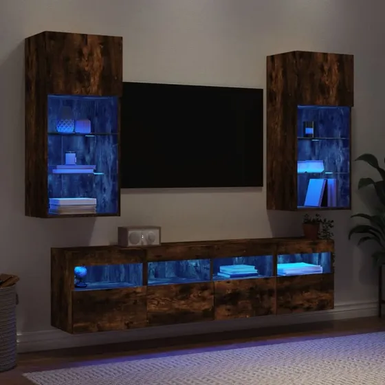 vidaXL Væg-TV-møbel 5 dele, røget eg med RGB-LED