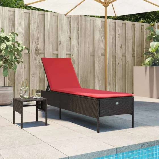 vidaXL liggestol med bord og hynde brun polyrattan
