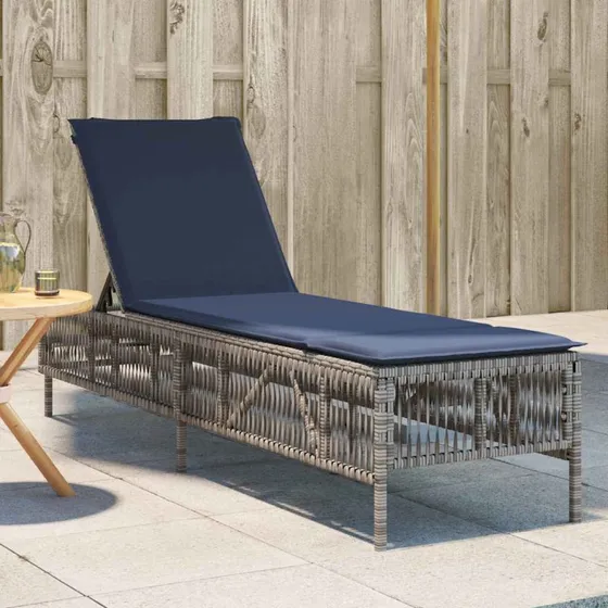 vidaXL liggestol med hynde grå polyrattan, justerbar ryglæn