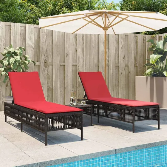 vidaXL 2 stk. liggestole med bord brun polyrattan