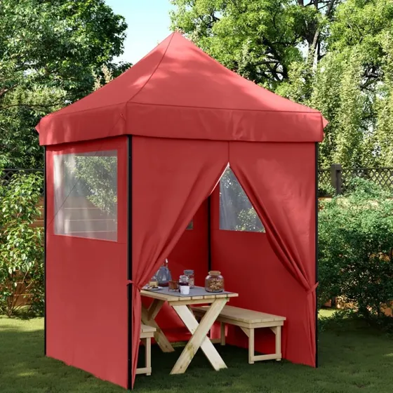 vidaXL 2×2 m foldbart pop-up festtelt med 4 sidevægge bordeaux