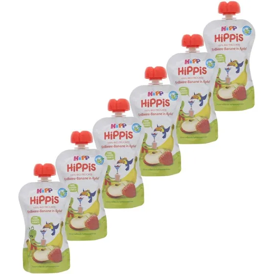 HiPP Hippis Squeeze Bag Jordbær‑Banan & Æble 6x100g Øko