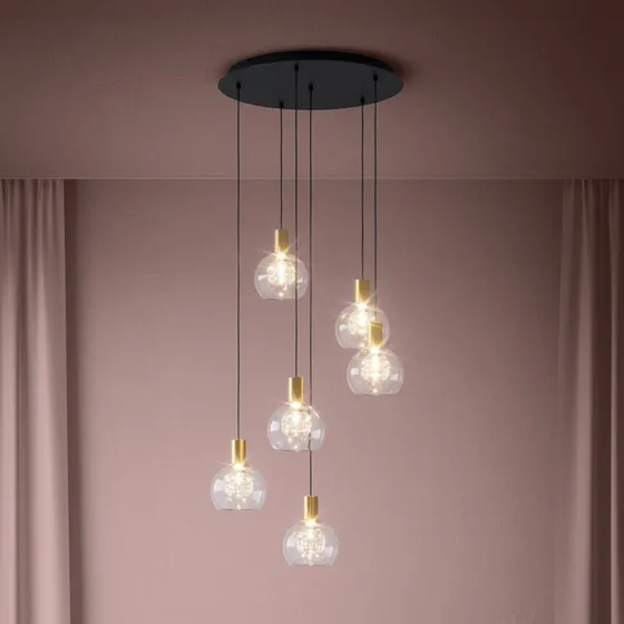 Terque Stars of Light LED-hængelampe, 6 lyskilder, messing, 54 cm