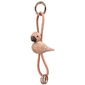 Kay Bojesen Nøglering Sangfugl, guld ring & naturlæder i eg