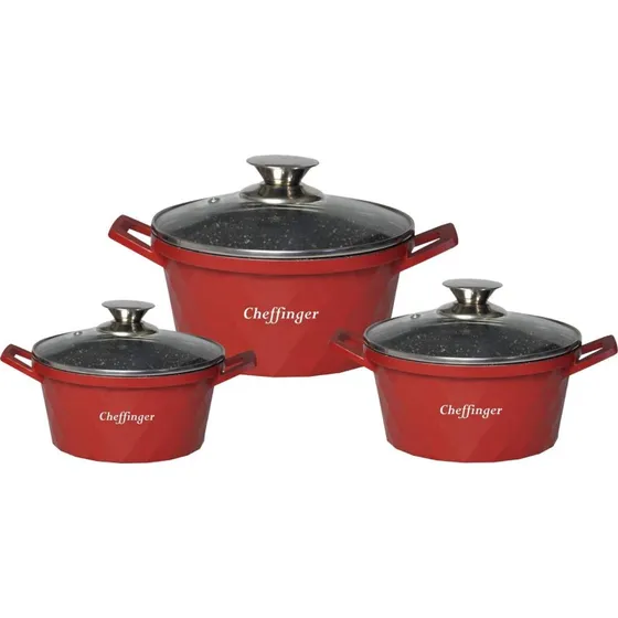 Rød Diamant Grydesæt 6 dele – Non-Stick, Aluminium & Glas