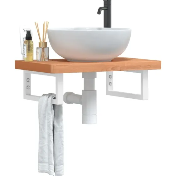 vidaXL Badeværelseshylde Stål & Bøgetræ, 60 cm