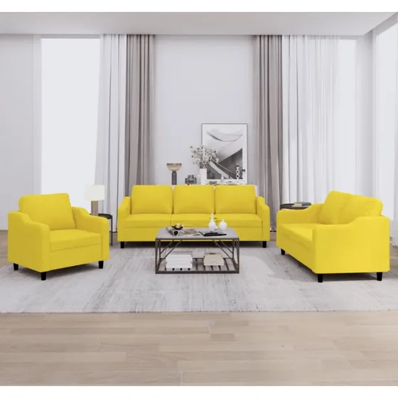vidaXL 3-delet sofasæt med hynder, lysegul, stof