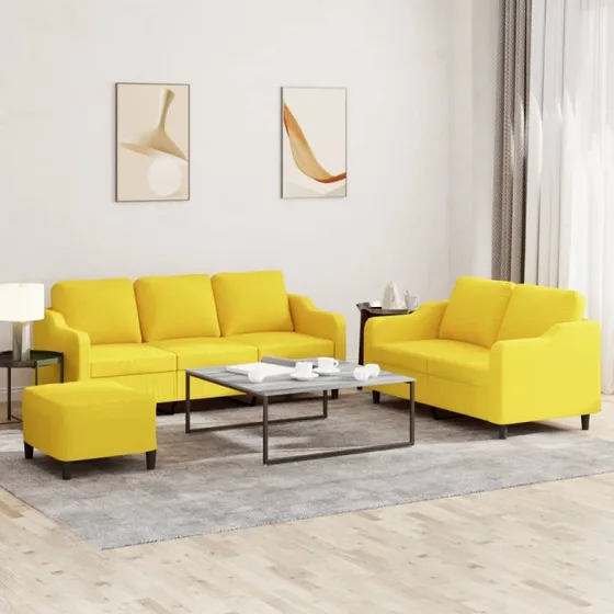 vidaXL 3-delet sofasæt med hynder, lysegul