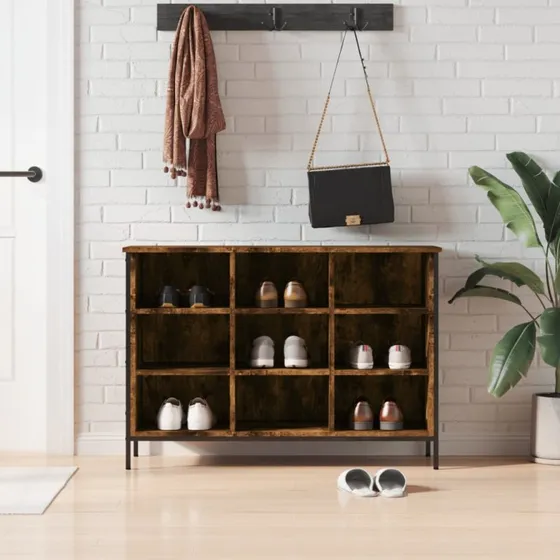 vidaXL Skoskab 100x35x70 cm Røget Egetræsfarve Konstrueret Træ & Stål