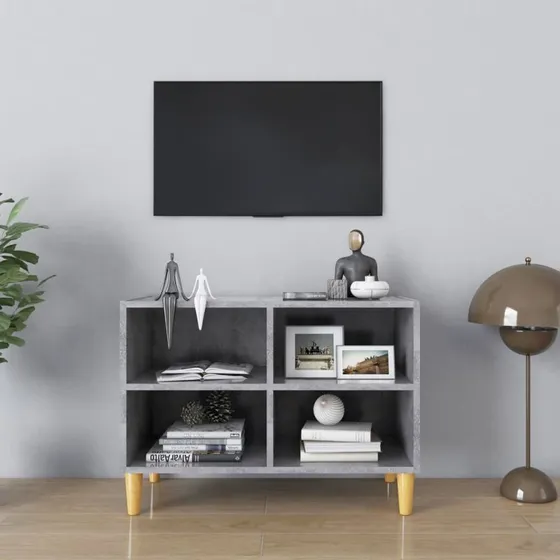 vidaXL tv-skab med massive træben 69,5x30x50 cm, betongrå