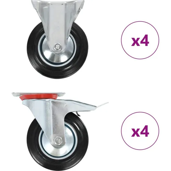 vidaXL 8 stk. 160 mm gummi drejehjul med bremser