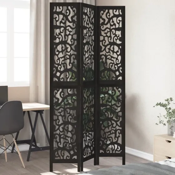 vidaXL 3-paneler rumdeler i massivt kejsertræ, sort, 3/40 x 220 cm
