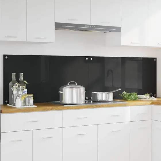 vidaXL Køkkenbacksplash 2 stk. Sort 100 x 50 cm hærdet glas