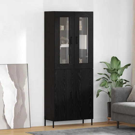 vidaXL Highboard Sort 69,5 x 34 x 180 cm Konstrueret Træ