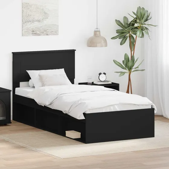vidaXL Sengestel med hovedgærde, sort 90 x 190 cm i konstrueret træ