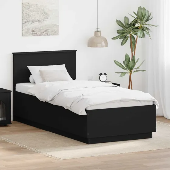 vidaXL Sengestel med hovedgærde, sort 90 x 190 cm, konstrueret træ