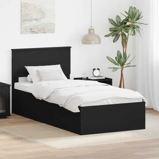 vidaXL Sengestel med hovedgærde, sort 90 x 190 cm i konstrueret træ