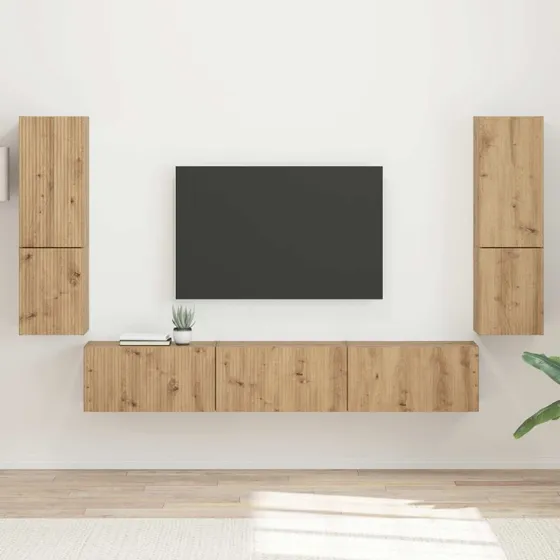 vidaXL Vægmonteret TV-møbelsæt 4 dels Artisan Egetræ