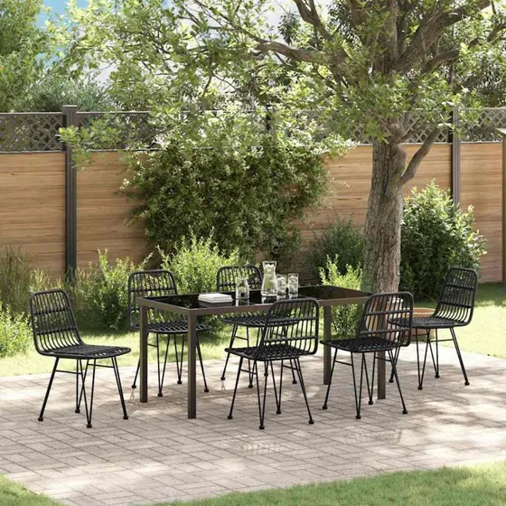 vidaXL Have Spisebordssæt 7 dels, Sort, Pulverlakeret Stål