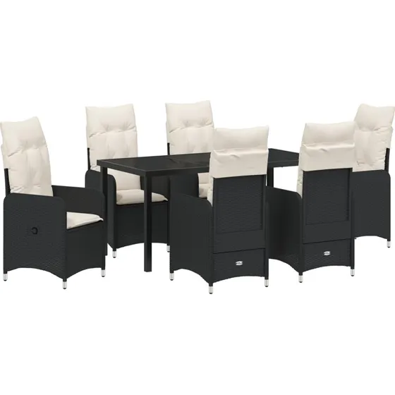 Have Spisebordssæt med pude 7 stk, Sort Poly rattan