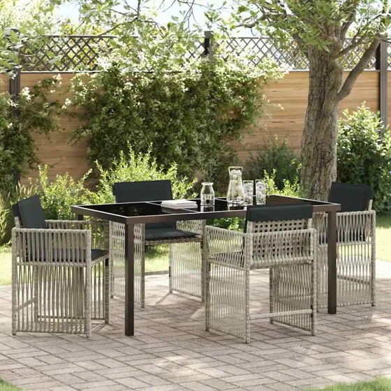 vidaXL Have Spisebordssæt 5 pcs Lysegrå Poly rattan
