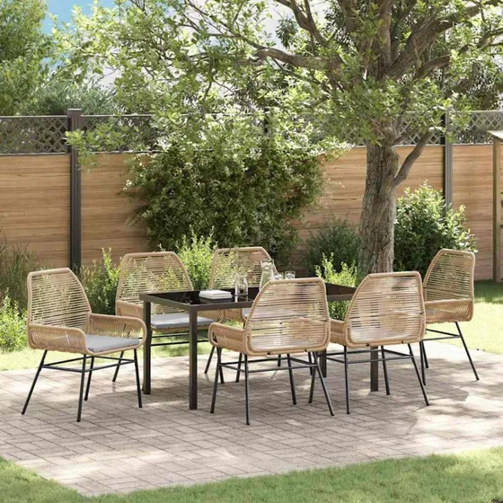vidaXL Have Spisebordssæt 7 pcs Brun PolyRattan med Puder