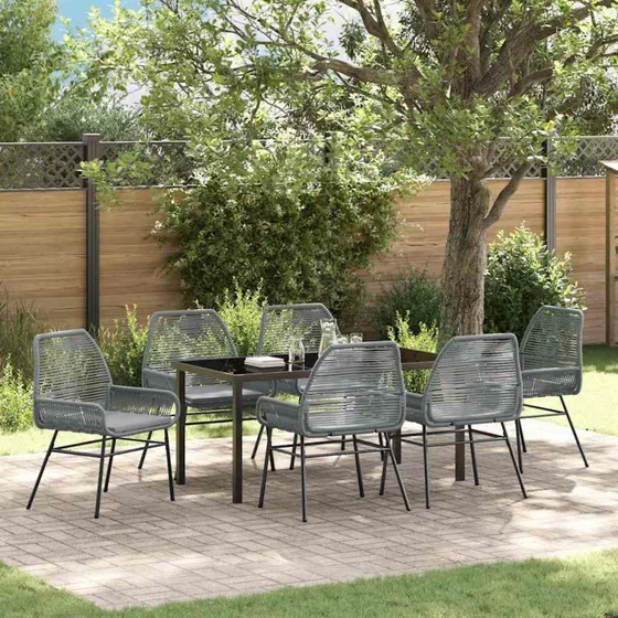 vidaXL Have Spisebordssæt 7 dels Grå PolyRattan