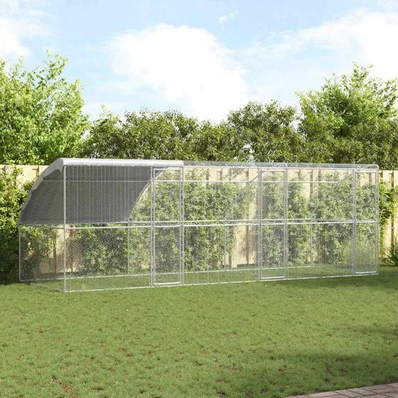 vidaXL Hønsebur 3 sektioner Sølv 600 x 200 x 200 cm Stål og PE