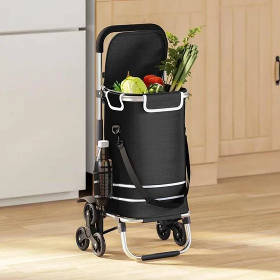 vidaXL Indkøbsvogn Sort 47 x 39 x 100,5 cm Foldbar Oxford