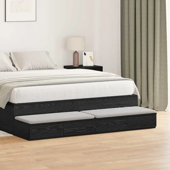 vidaXL Sengeskuffer Sort Eg 160x36,5x16,5 cm Konstrueret Træ