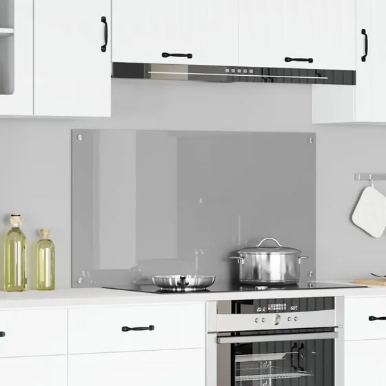 vidaXL Køkkenbacksplash Lysegrå 110x60 cm hærdet glas