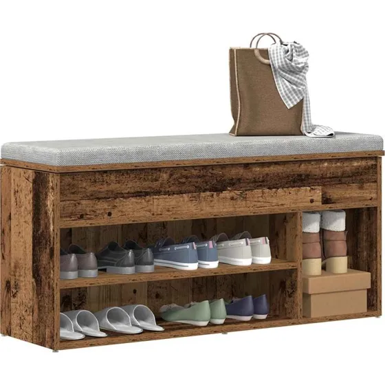 vidaXL Skobænk 102x30,5x45 cm Konstrueret Træ Antikt Træ