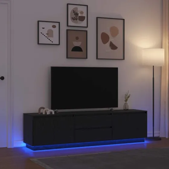 vidaXL tv-skab med LED-lys 193,5x41x50 cm sort eg