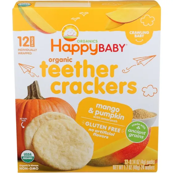 Happy Family Organics Mango & Pumpkin Teether Crackers, 12x0.14 oz