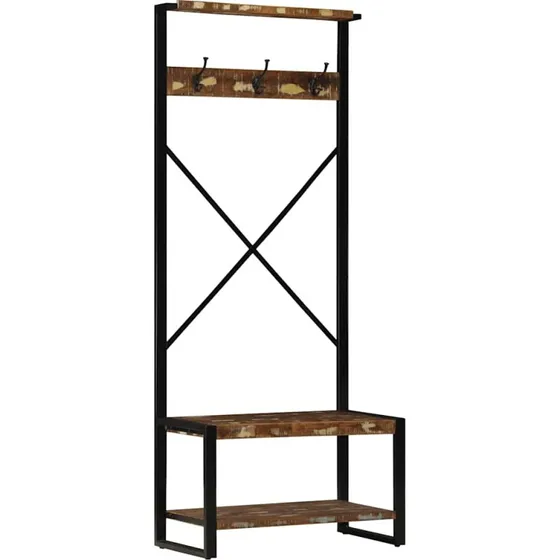vidaXL tøjstativ 80x40x190 cm massivt genbrugstræ flerfarvet