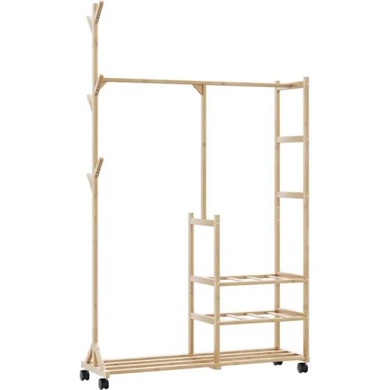 vidaXL tøjstativ med hylder og hjul 100x38x175,5 cm bambus