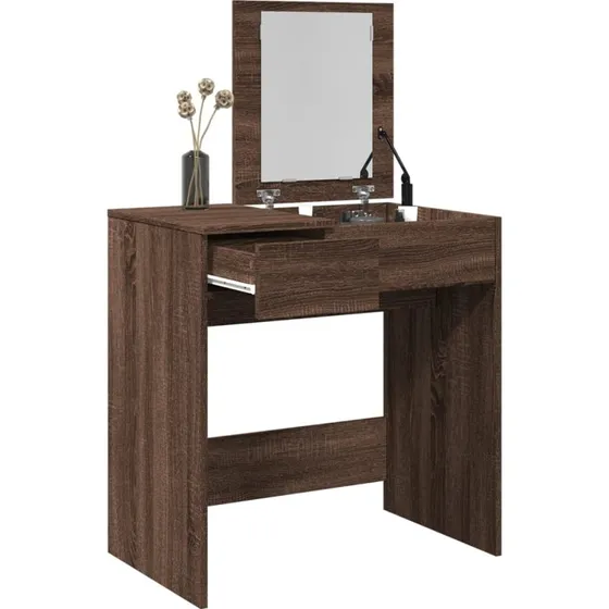 vidaXL Makeupbord med spejl 73x46,5x120 cm brun egetræsfarve