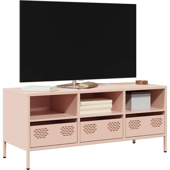 vidaXL tv-bord 101,5x39x43,5 cm koldvalset stål lyserød